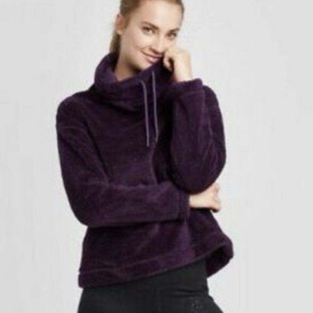 CHAMPION C9 Sherpa Fleece Pullover Sweatshirt Cowl Neck Purple size M